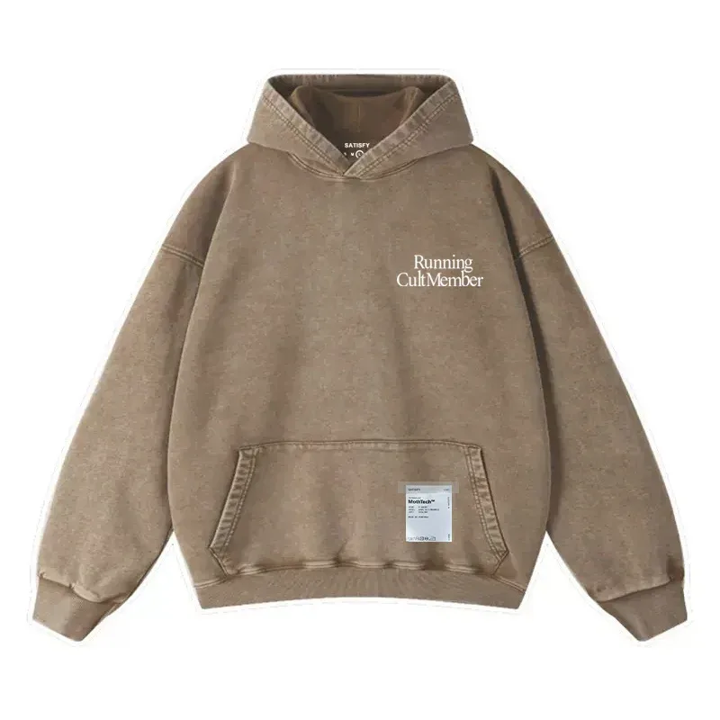 Elf-Adhesive SATISFY Flocking Print Hoodie Sweatshirt Jacket Street Style Loose Fit Long Sleeve for Young Men And Women — image 11