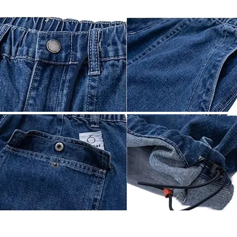 Spring And Autumn Japanese Style Oversized Straight Leg Jeans Loose Drawstring Workwear Pants Wide Leg Pants Men'S Pants