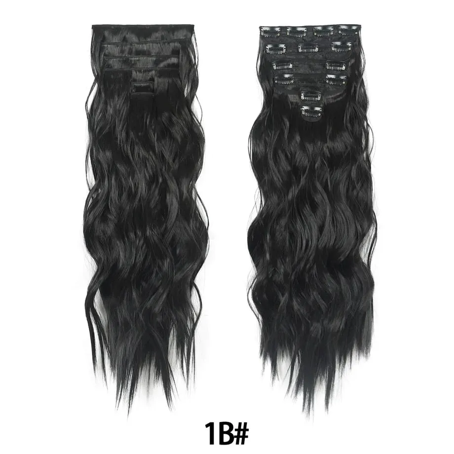6PCS Clip in Hair Extensions Honey Blonde Mixed Light Brown 24 Inch Long Water Wavy Synthetic Hair Extensions For Women Use