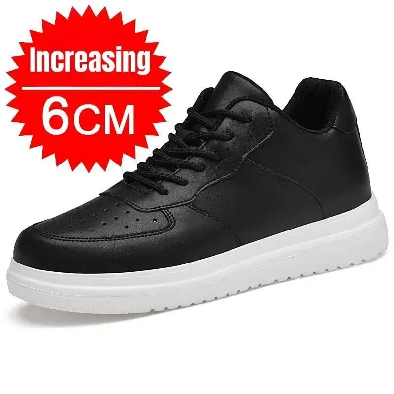 Nové boty zvyšující výšku pro muže 10 cm tenisky s neviditelným výtahem bílé kožené sportovní Zapatillas De Hombre velká velikost 46