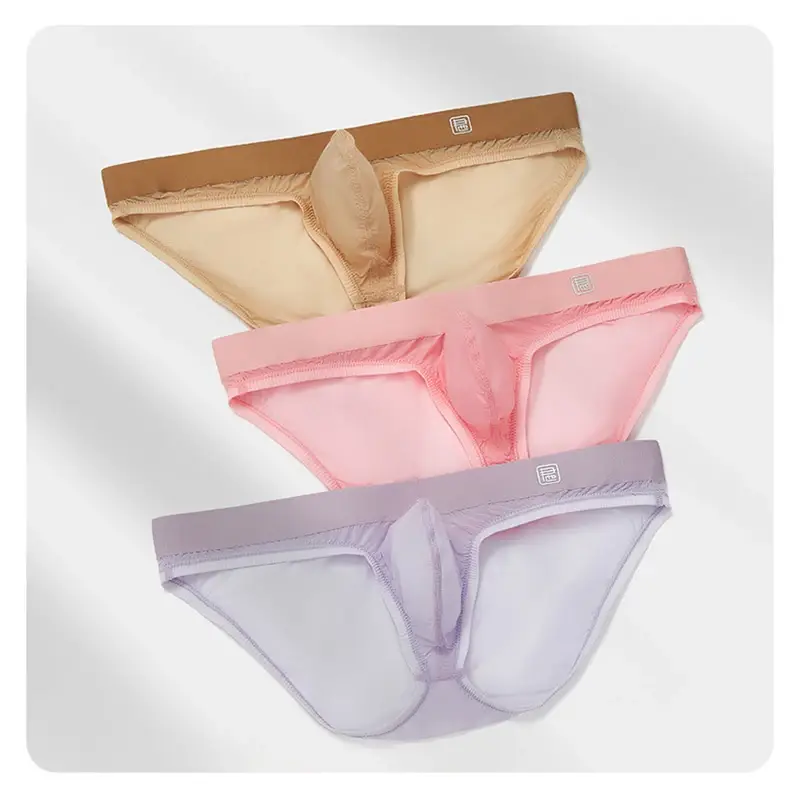Ice Silk Ultra-thin Men Underwear Seamless Transparent Quick Drying Briefs Sexy U Bulge Pouch Triangle Underpants Erotic Panties