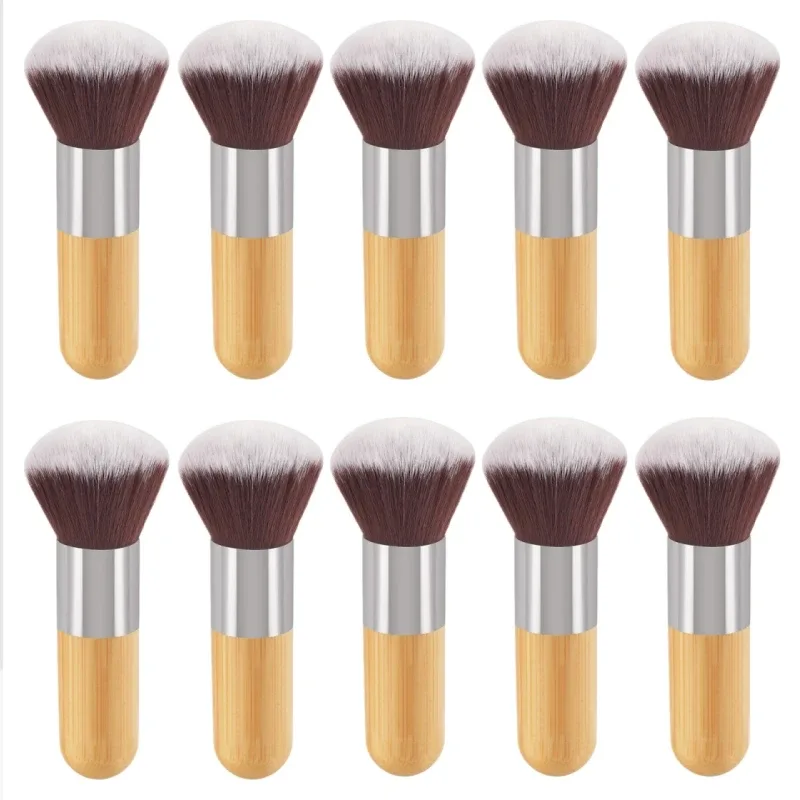 Pincel de maquiagem com alça de bambu, pó solto, blush, contorno, creme de base líquida, profissional, ferramentas de beleza facial