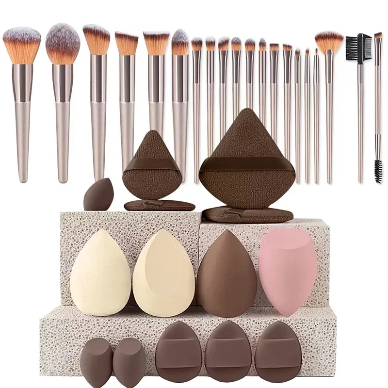 All In One 20/40Pcs Makeup Brushes Set Beauty Sponge Makeup Puff Headband & Wristband Professional Cosmetic Tools Gift