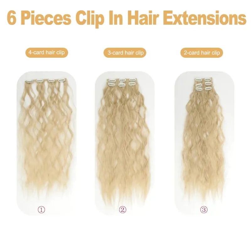 6PCS Clip In Hair Extensions 24" Black Brown Hair Extension Long Mermaid Waves Synthetic Clip On Hairpiece For Women