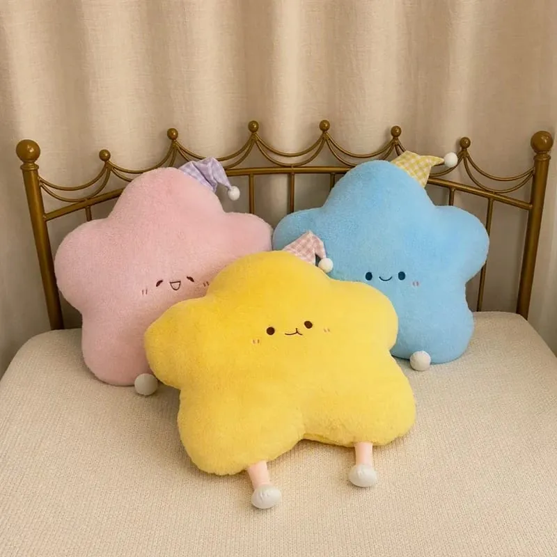 40–60 cm süßes Stern-Plüschkissen mit Schlafmütze, Kawaii-Stern-gefülltes Kissen, weiches, flauschiges Sofa-Wurfkissen, Mädchen-Schlafzimmer-Heimdekoration — image 2