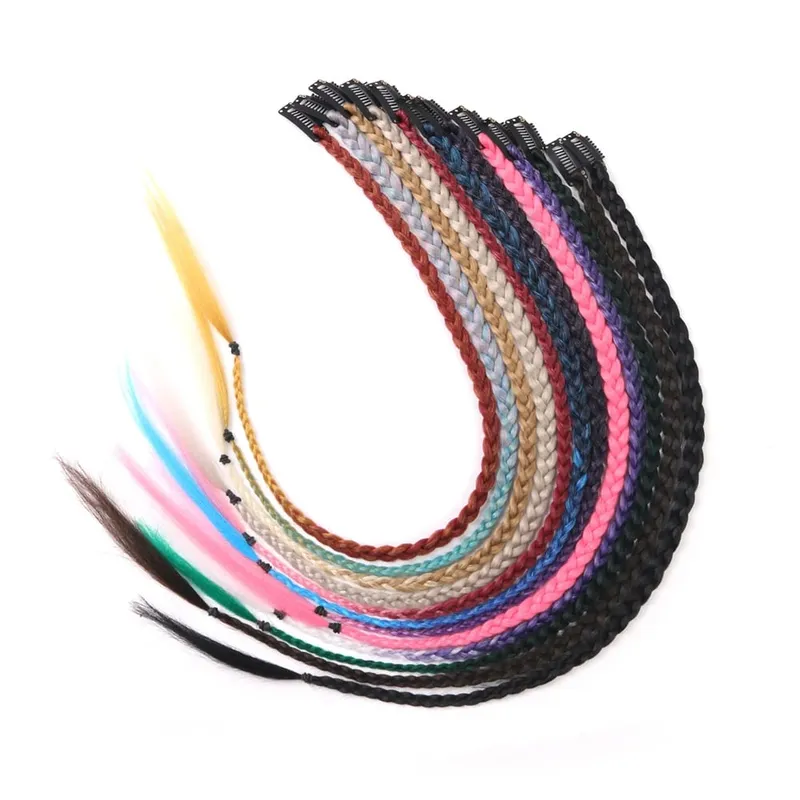 Synthetic 5 Pcs/Lot Clip-in Extension Para sa Babae Ponytail Rainbow Braid Hair Extension 22'' Ombre Hairpiece Box Braid na May Clip — image 7