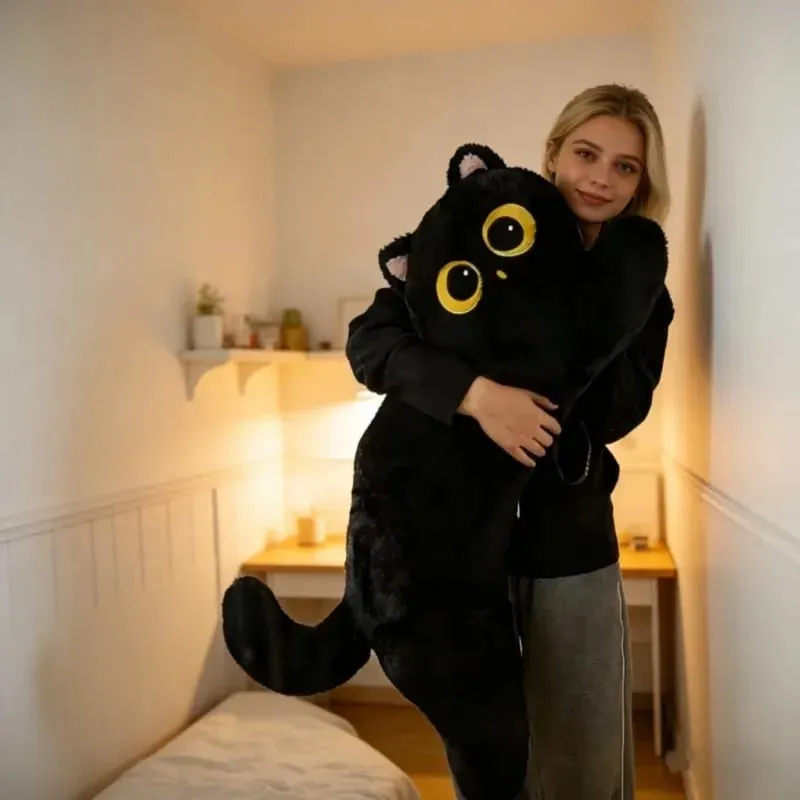 Black Cat Plush Pillow Logic Cat Doll Long Bedhead Pillow Dormitory Sleeping Leg Clamp Pillow Sofa Cushion Home Using Supplies