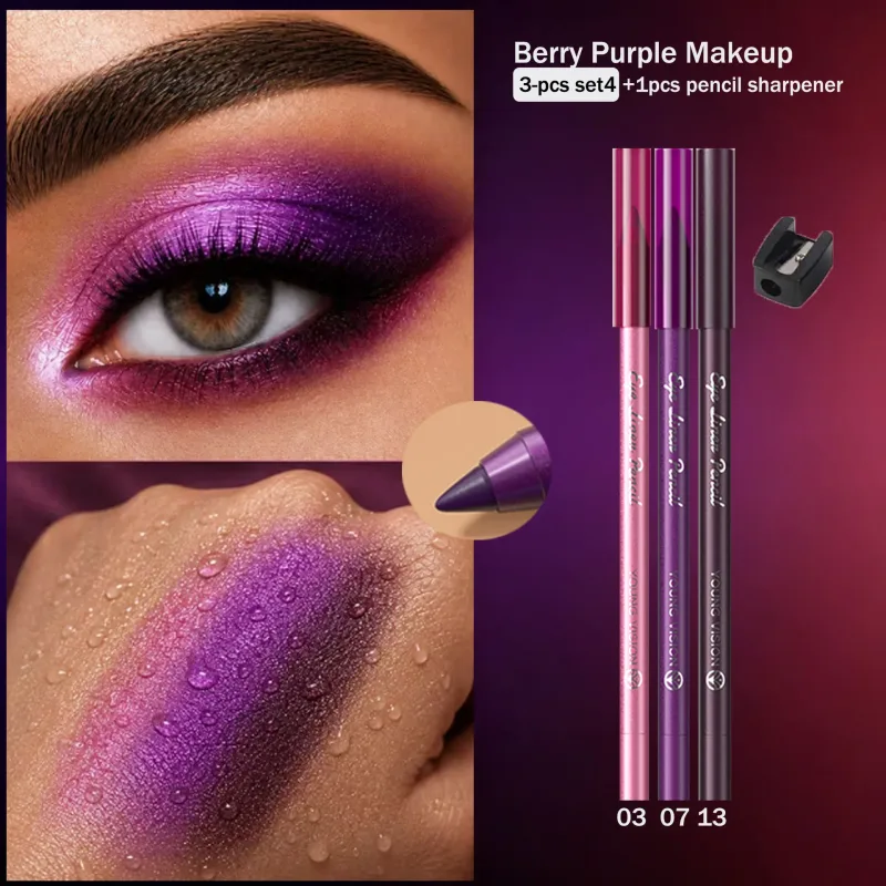 3pcs Pearlescent Eyeliner Pencil Blue Green Purple Multifunctional Eyeshadow Pencil Waterproof High Pigment Eye Liner Makeup — image 10