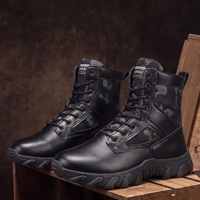 Men High‑top Casual Boots Lace‑up PU Fabric Splicing Rugged Non‑slip Thick Sole Shoes For Daily Street Walking All Season — image 3