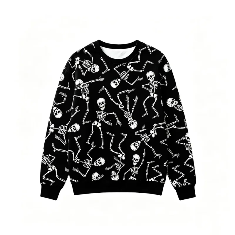 Felpa con stampa scheletro rosa stile gotico Felpa girocollo casual retrò da uomo Abbigliamento Harajuku Top moda hip-hop di strada