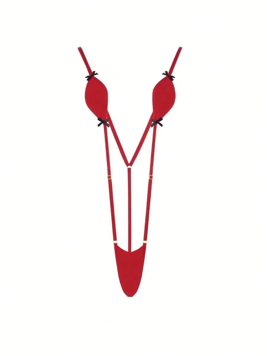 Adjustable Belt Mini-Bikini Lingerie with Suspenders Kawaii Bow-Knot Detail Sexy Erotic Swimsuit Jumpsuit for Women — image 1