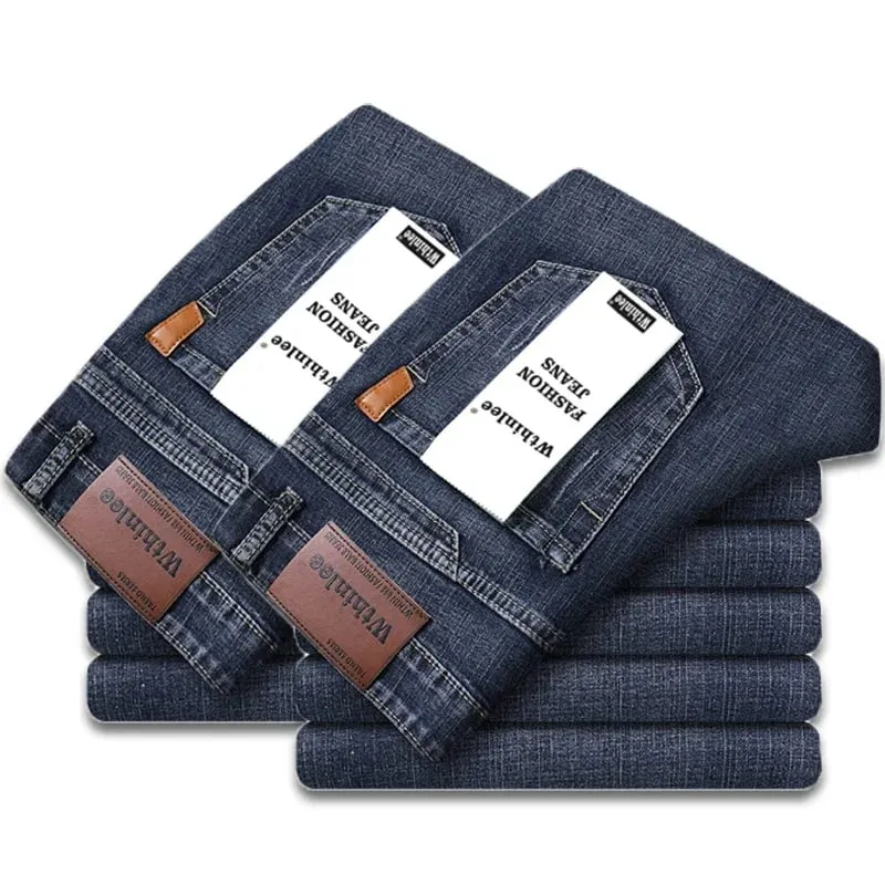 2-piece Set 2025 New WhinLEE Black and Blue Business Elite Jeans Micro Elastic Straightleg Multicraft High-quality Denim Pants
