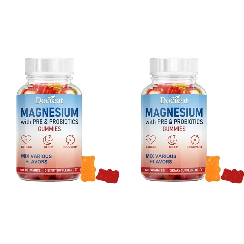 Docteat Magnesium Gummies with Pre & Probiotics for Stress Relief Supports Restful Sleep Relaxation and Recovery 60 Gummies