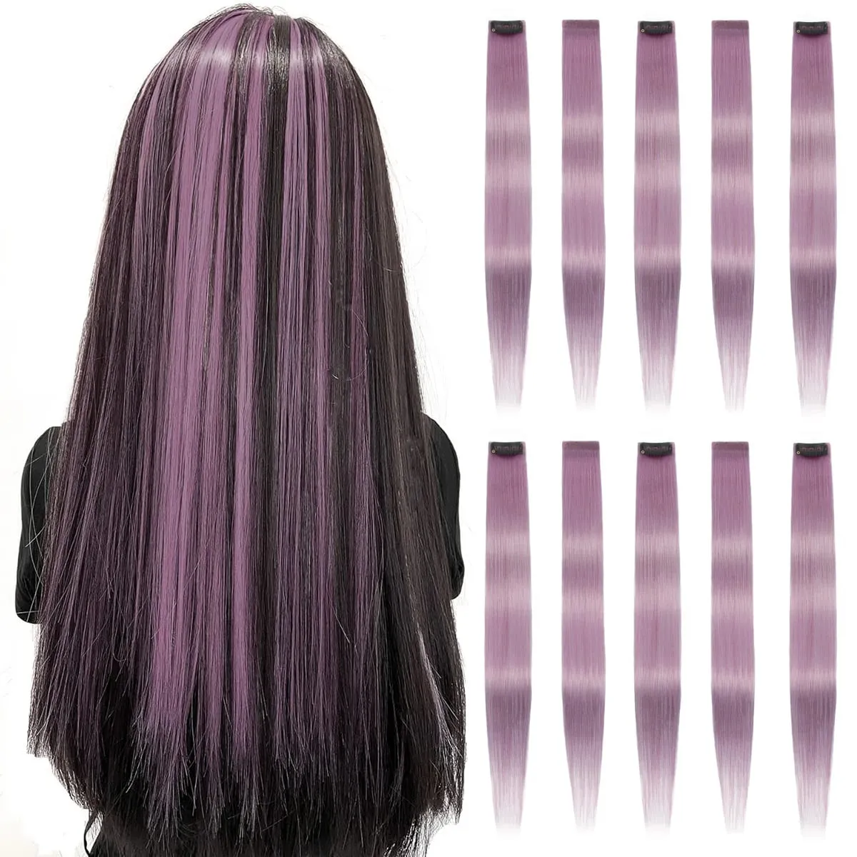2 Pcs Green Hair Extensions 16Inches Straight Colored Hair Colorful Clip in Extensions Highlight Party for Girls and Women Gift