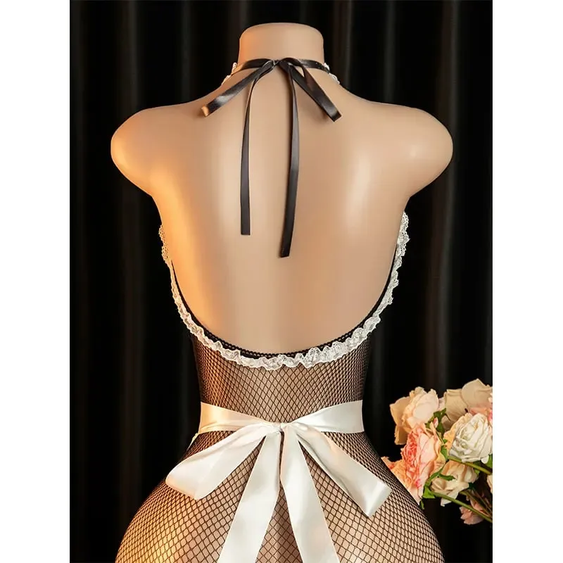 Hot Night Desire Outfit Sexy Lingerie Bodysuit Open-breasted Crotchless Body Suit Cosplay Body-Stockings For Adult Maid Costume — image 4