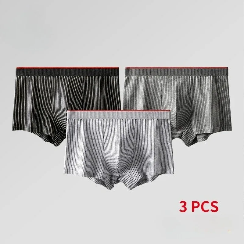 3Pcs Men's Panties Stripeds Printed Antibacterial Boxer Underwear Fashion Men Underpants Soft Thin Cooling Feel Boxers Trunks