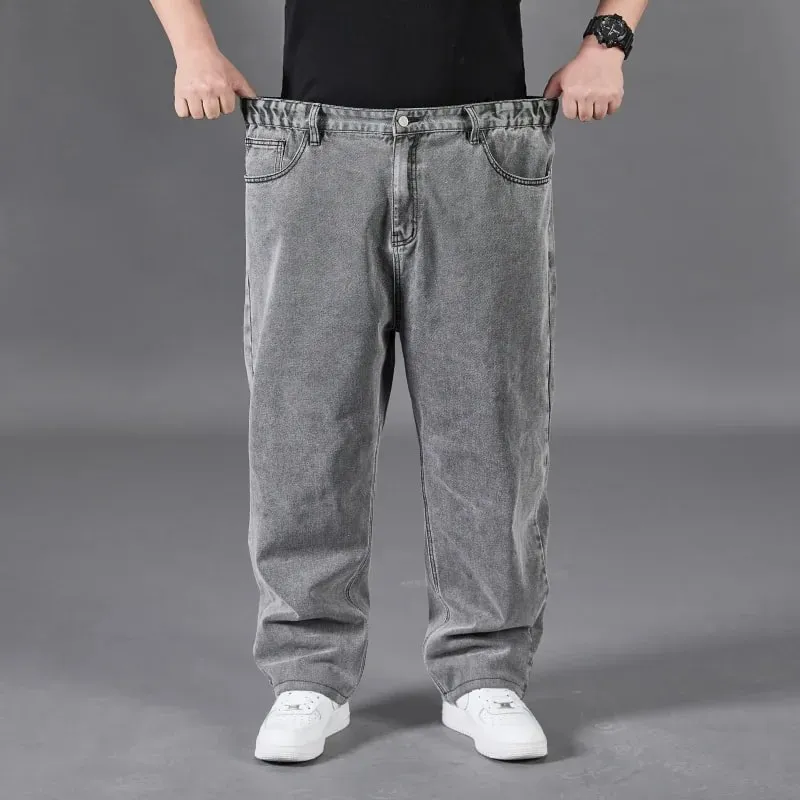 Plus Size Jeans Men High Elastic Waist Baggy Denim Pant Male Plus Large Loose Fit Cowboy Trouser Classic Black Blue Grey Clothes — image 7