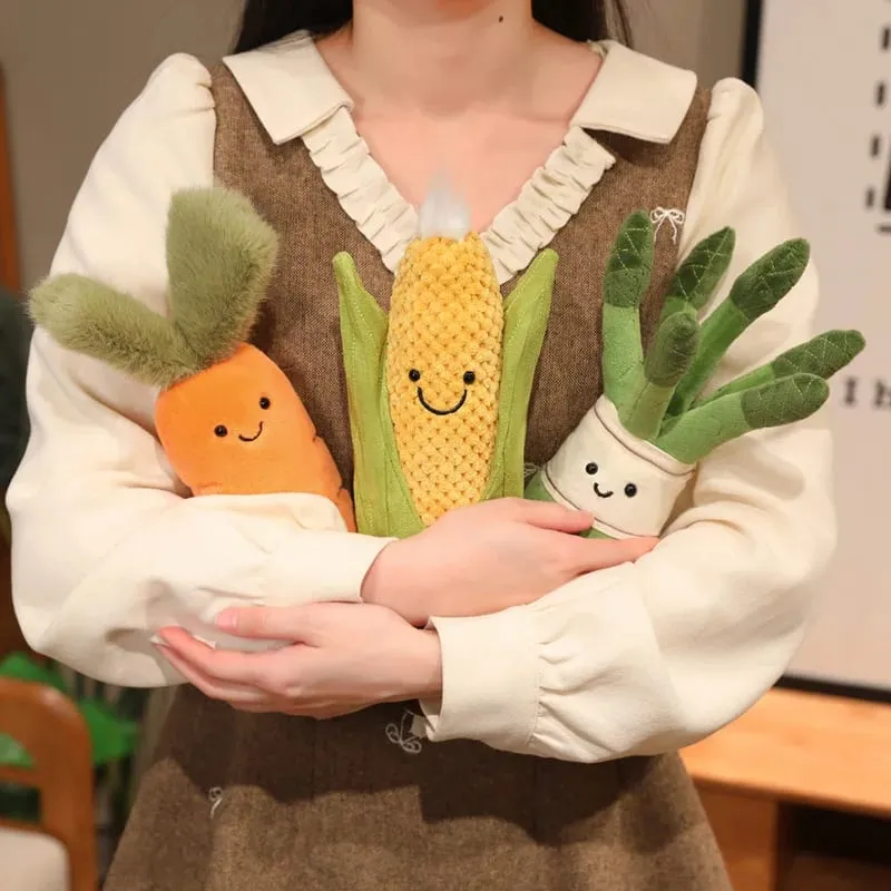 Stuffed Humanoid Vegetable Plush Pillow Smiling Corn Carrot Asparagus Doll with Legs Decor Prop Gift