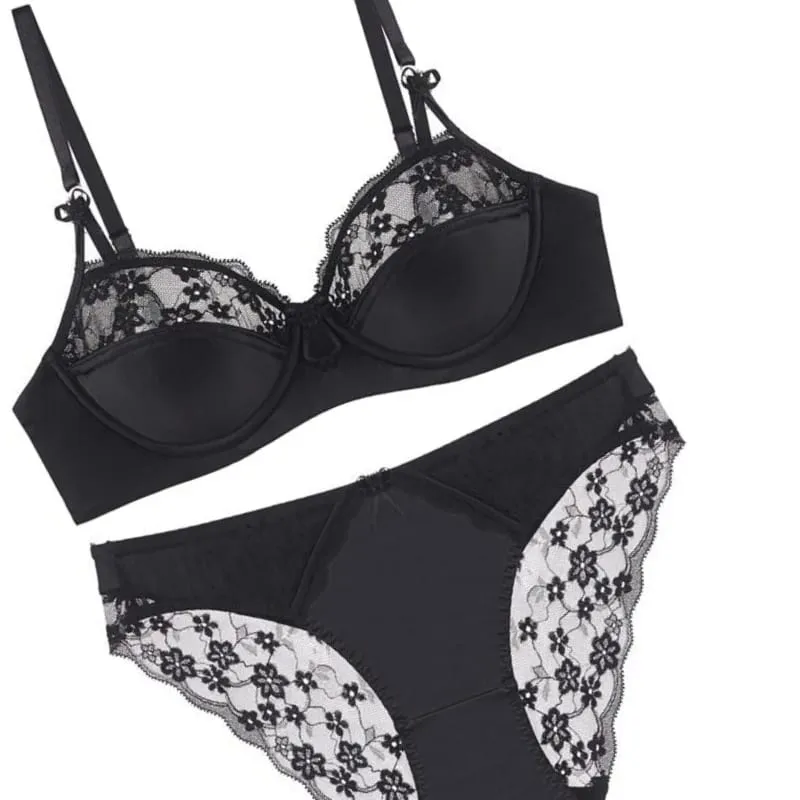 Women Thin French Half Cup Lace Bra Set Minimizer for Big Bust Push Up Anti-Sagging Side Support Comfort Sexy Daily Lingerie Set — image 3
