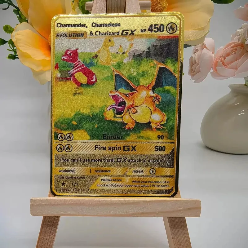 Pokemon Card Vmax Metal Pokémon Letters Pikachu Gx Mewtwo Charizard Vstar Anime Games Mga Laruan Golden Iron Playing Card Mga Regalo ng Bata