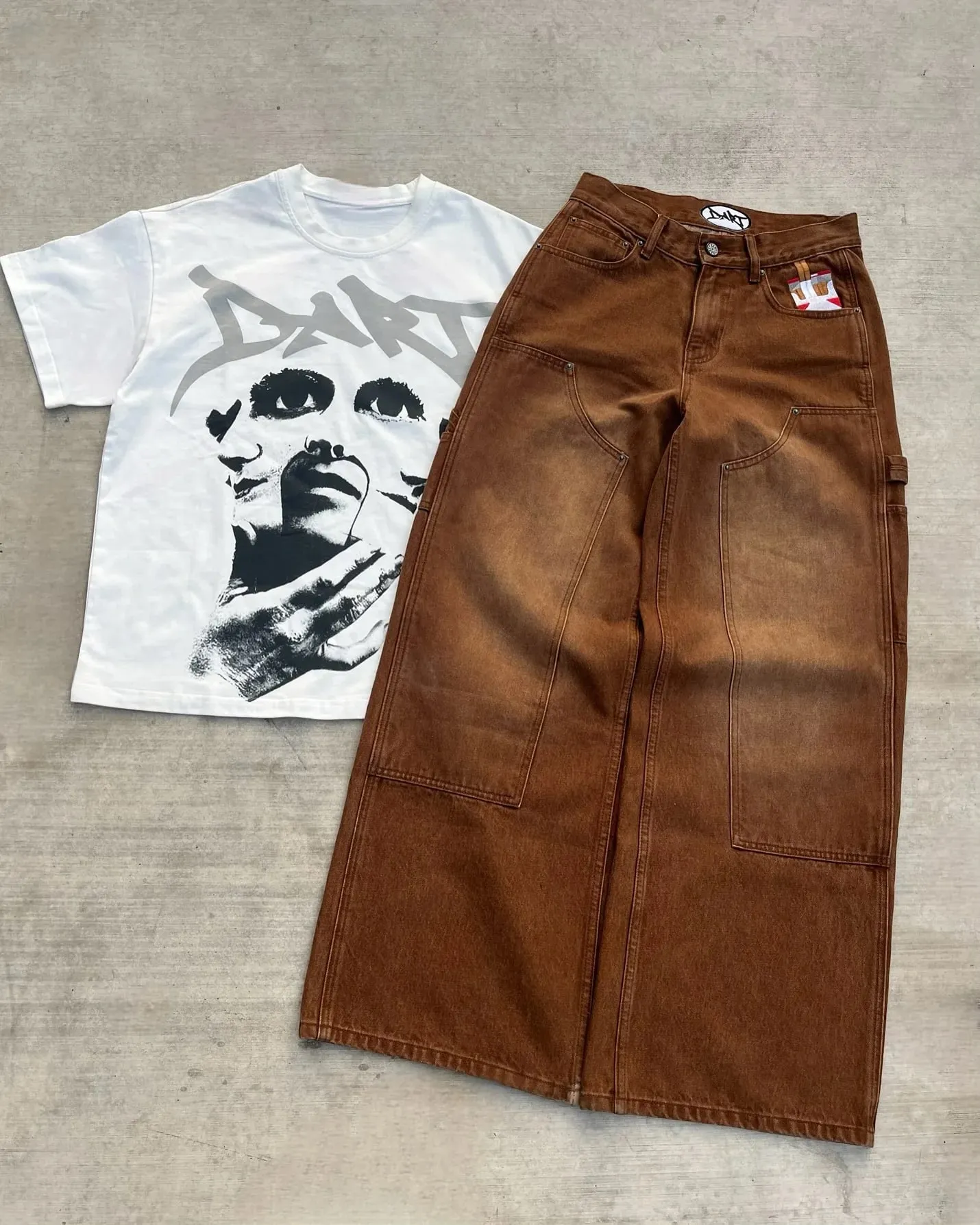 Streetwear Y2K Punk Retro Gothic American Classic Embroidered Jeans Men Women Brown Punk Loose Oversized Trousers Straight Jeans — image 7