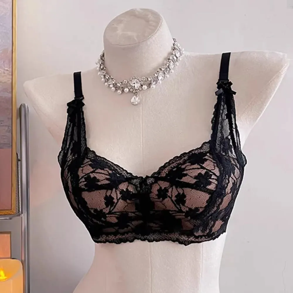 セクシーなBANERDANNI Halter Lace Bra Bow Soft Lace Fabric Padded Push Up Wireless Soft Innerwear Lingerie Small Bust All Day Comfort