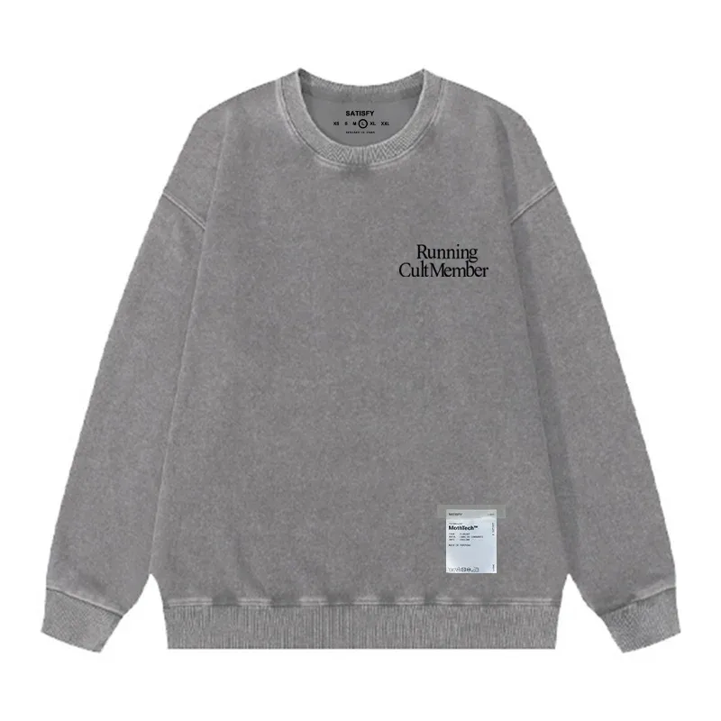outdoor Self-Adhesive SATISFY Print Sweatshirt Round neck Jacket Street Style Loose Fit Long Sleeve Warmth for Young Men And Wo