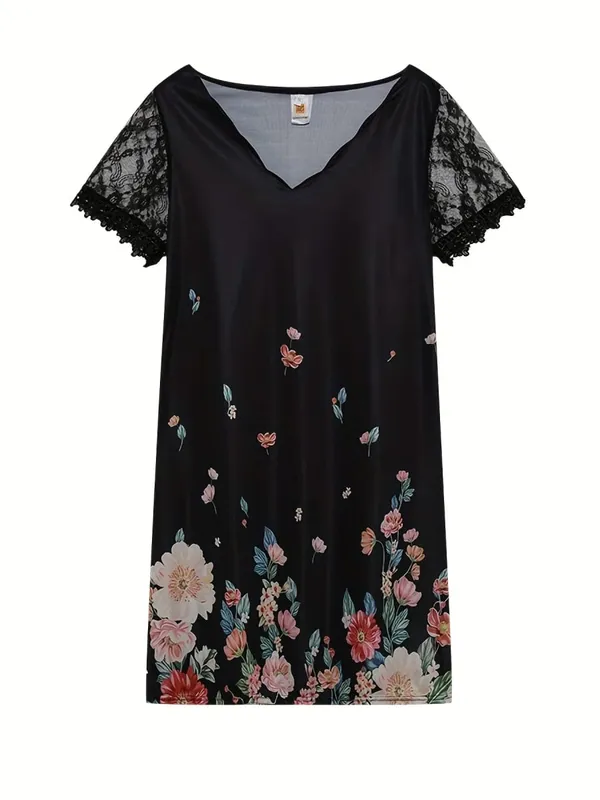 2026 New Women's New Positioning Printing Wave V-neck Lace Short-sleeved Dress — image 15