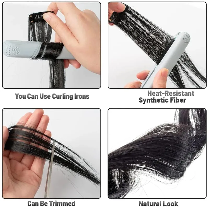 24 Inch Hair Extensions Black Straight Length Synthetic Hair Clips Party Highlights Women's Styling Hair Patches (5pcs in Blac — image 5