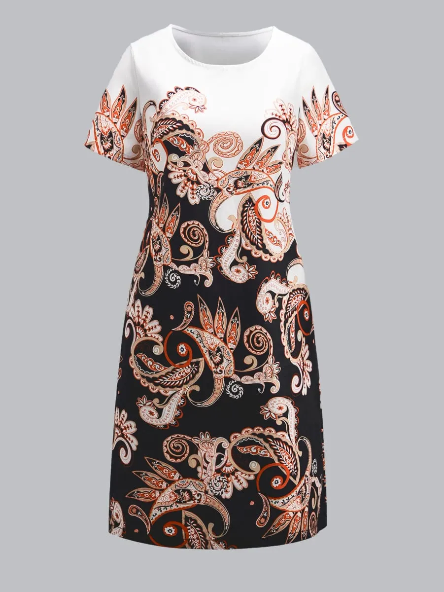 Ladies Fashion Elegant Positioning Print Short Sleeve Bodycon Mini Dress Versatile Slimming Dress for Women
