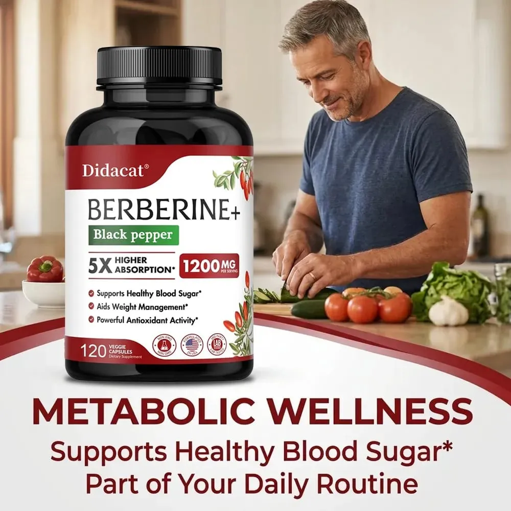 1200 MG Premium Berberine Supplement Capsules Supports Immune System CardiovascularHeart & Gastrointestinal Wellness