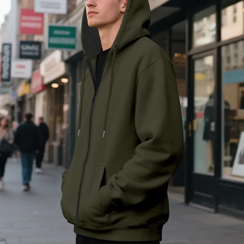 New 2026 Men's Autumn Casual Solid Long Sleeve Zipper Hooded Sweatshirt Coat Male Fashion Outdoors Sportswear Hoodies Jackets