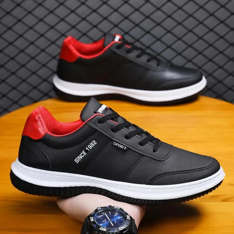 2026 Men Korean Style Leather Sneakers Autumn New Non Slip Shock Absorbing Training Shoes Lightweight Business Men Running Shoes — image 2