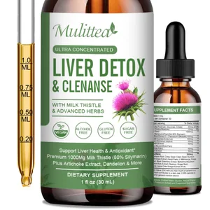 Mulittea Liver Health Drops com cardo mariano e alcachofra -60ml de mistura de ervas com silimarina, dente-de-leão, cúrcuma e berberina para limpeza do fígado, reparo de desintoxicação e suporte diário
