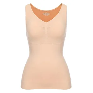 Regatas femininas com sutiã embutido prateleira sutiã casual alça larga camisola básica sem mangas modelador superior com sutiã removível