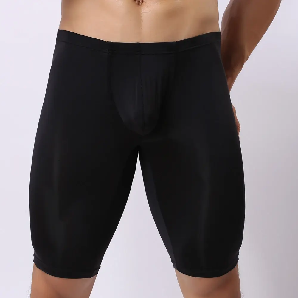 Sous-vêtements Ultra-fins pour hommes, Boxer Transparent sculptant demi-longueur, solide, pochette convexe en U, sous-vêtements longs pour hommes