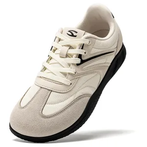 Sapatos descalços de largura larga unissex couro artificial tênis minimalistas rendas retro sapatos de caminhada para mulher