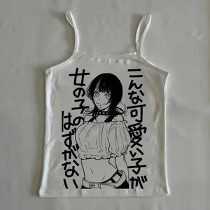 Y2k stílusú, esztétikus, édes szexi páncélos felső női ujjatlan, alkalmi animenyomat Camis Harajuku All Match vágott grunge emo ruhák