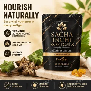 Docteat Sacha Inchi Oil Softgels with Lichen-Derived Vitamin D3 for Bone and Immune Support and Softgel Absorption 60 Softgels