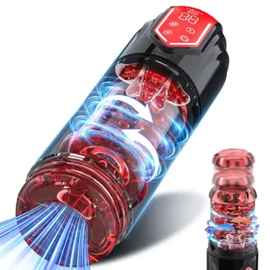 Neue LCD Automatische Saugen Lecken Masturbator Tasse 9 Thrusting Rotierenden Tasche Pussy Pumpen & Vergrößerer Stroker Blowjob Penis Pumpe