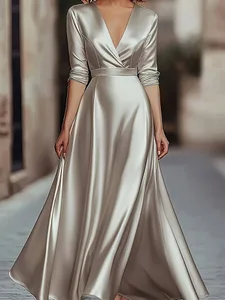 Colecția de primăvară/toamnă: Eleganță de inspirație franceză Rochie de seară cu decolteu în V cu mâneci lungi și talie rochie pentru banchete