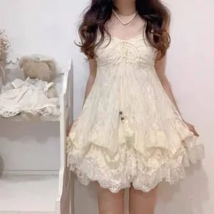 Robe japonaise en dentelle douce à fleurs pour femmes, Y2k, à bandes esthétiques, Grunge, Harajuku, sans manches, Patchwork, Vintage, Chic, 2026