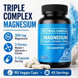 Drievoudig Magnesiumcomplex 300 mg Malaatglycinaatcitraat Hoge absorptie Dagelijks Mineraalsupplement Veganistisch Niet-GMO 90 Veggie Caps