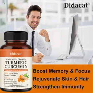 Kurkuma-Curcumin-Kapseln, 2250 mg, Kräuterextrakt, 95 % Curcuminoide mit schwarzem Pfeffer, kraftvolle Gelenkunterstützung