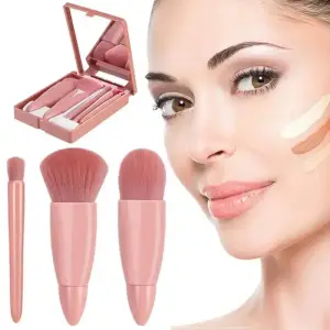 Mini pinceaux de maquillage, Kit de petites fonctions, pinceaux cosmétiques complets avec étui et miroir, ensemble de pinceaux de maquillage de taille voyage, 5 pièces