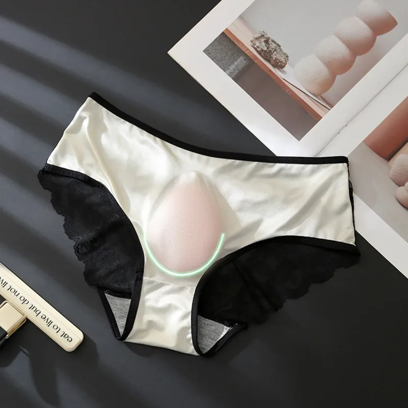 Women Panties for Men French Lace Satin Briefs Breathable U Convex Pouch Underpant Sexy Ruffle Lace Male Crossdresser Underwear