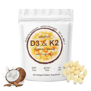 Supliment 180/300 Vitamina D3 K2 Softgel cu ulei de nucă de cocos - Complex de vitamine D și K 2-în-1 | Putere suplimentară ușor de înghițit