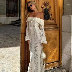 Suninheart Abiti da sera bianchi per eventi Abiti da festa eleganti in pizzo rosso a maniche lunghe 2025 Abito da ballo di lusso da donna