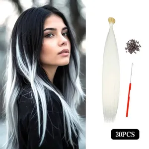 30pcs Colored Hair Extension 16-Inch I-Tip Synthetic Extensions. This long-style kit for women includes beads and a crochet tool