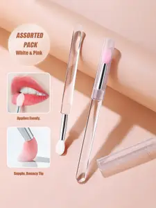 4/10 stk Genanvendelig silikone læbebørste med hætte Bærbar lipgloss & læbemaske-applikator Dual-ended makeup børste til læber og øjne
